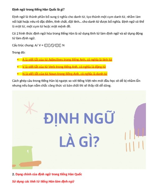 Full Tài liệu Định ngữ trong tiếng Hàn PDF tải FREE