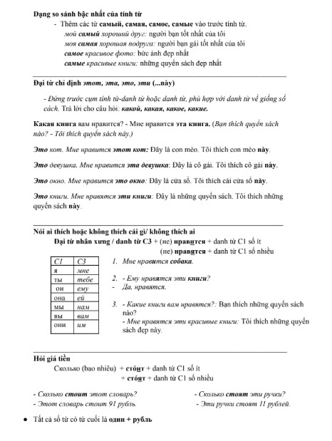 Full tài liệu cấu trúc tiếng Nga cơ bản cho người mới PDF FREE