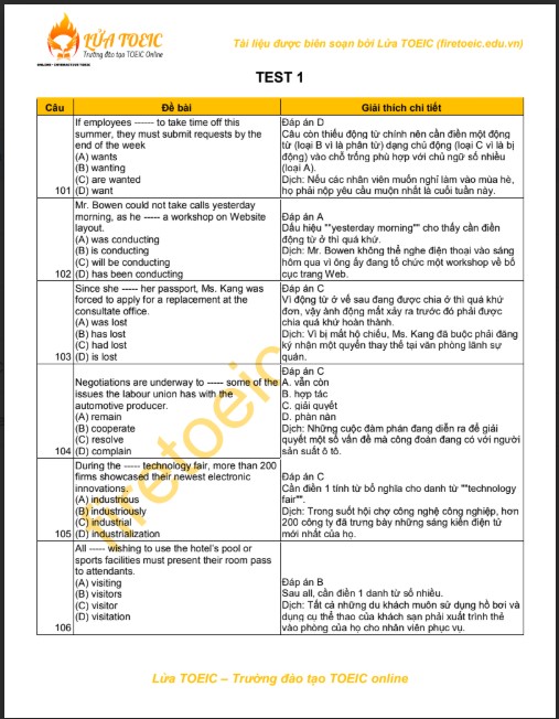 Giải thích Hacker TOEIC Style Part 5 PDF tải FREE - Nội bộ Lửa TOEIC 5 Giải thích Hacker TOEIC Style Part 5 PDF tải FREE - Nội bộ Lửa TOEIC