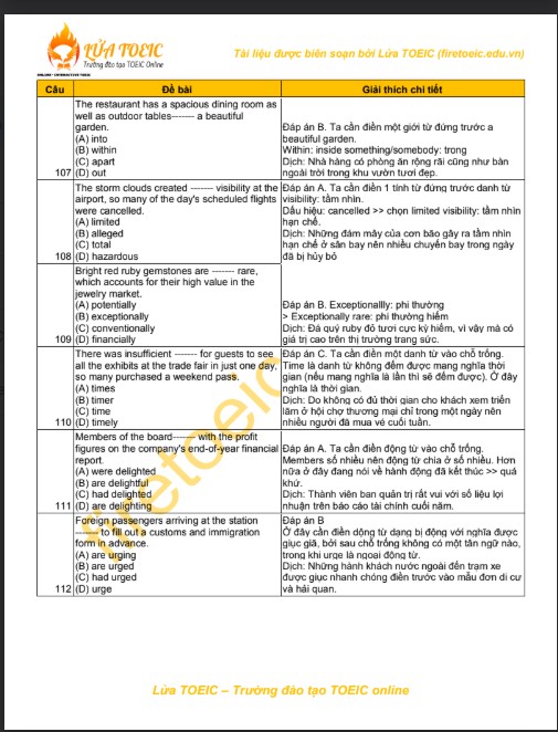 Giải thích Hacker TOEIC Style Part 5 PDF tải FREE - Nội bộ Lửa TOEIC 6 Giải thích Hacker TOEIC Style Part 5 PDF tải FREE - Nội bộ Lửa TOEIC