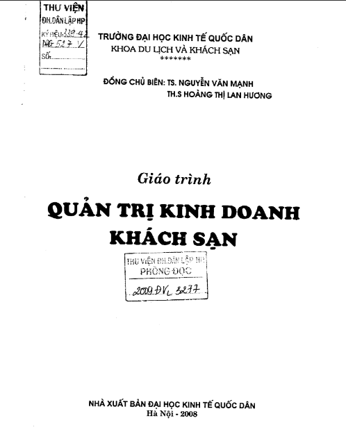 Giáo Trình Quản Trị Kinh Doanh Khách Sạn PDF