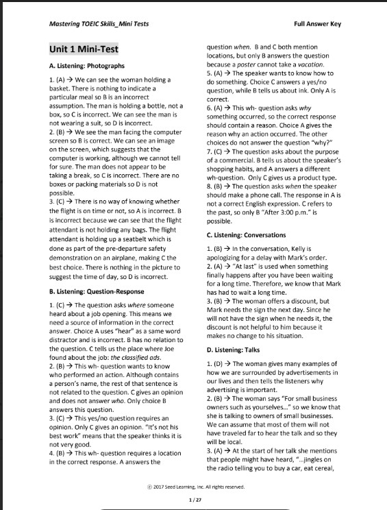 Mastering TOEIC Skills Full có đáp án PDF tải FREE