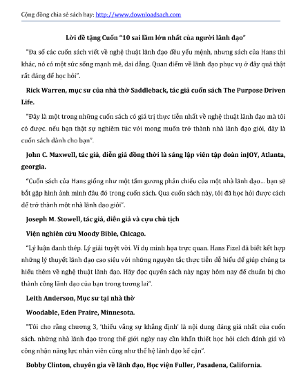Sách 10 Sai Lầm Lớn Nhất Của Người Lãnh Đạo PDF tải FREE
