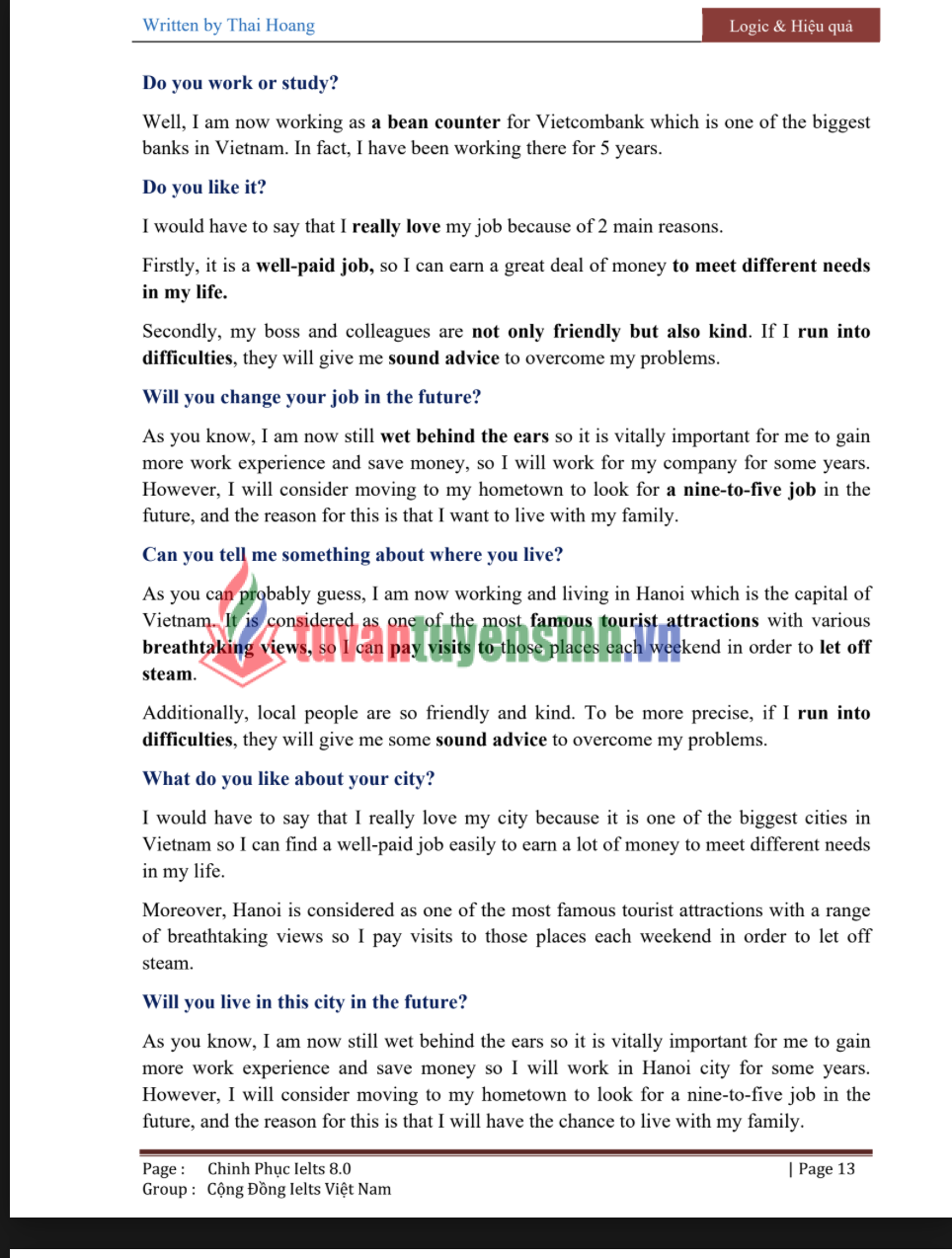 Sách Đáp án IELTS Speaking by Thái Hoàng PDF tải FREE