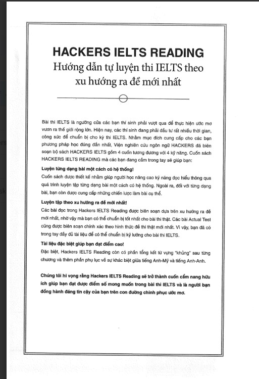 Sách Hackers IELTS Reading bản Full PDF tải FREE