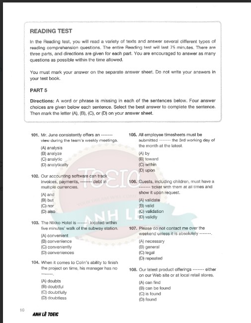 Sách TOEIC RC 1000 Cuốn 1 PDF tải FREE bản Full TOEIC Anh Lê