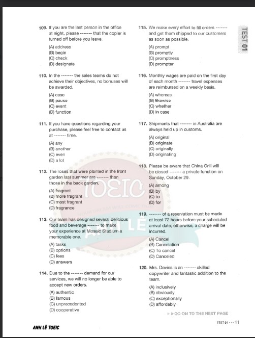 Sách TOEIC RC 1000 Cuốn 1 PDF tải FREE bản Full TOEIC Anh Lê