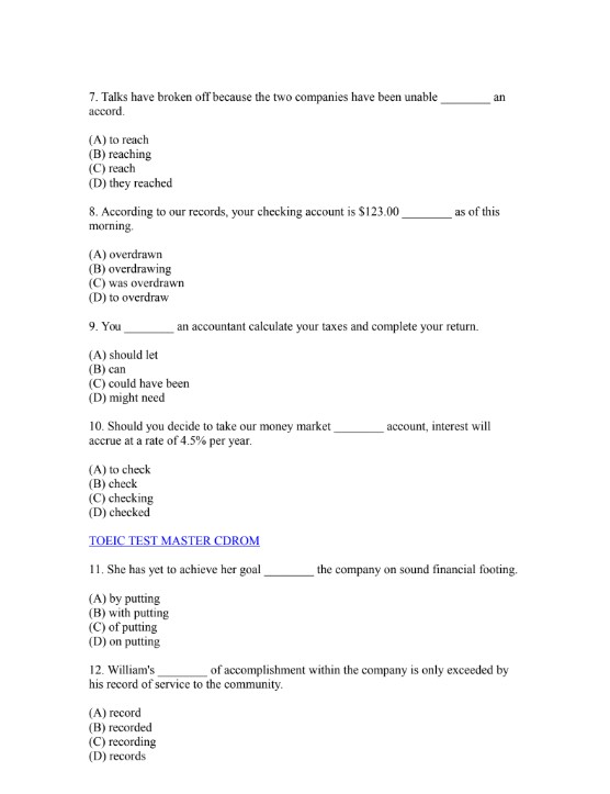 TOEIC Grammar Quiz 1 có đáp án PDF tải FREE 5 TOEIC Grammar Quiz 1 có đáp án PDF tải FREE