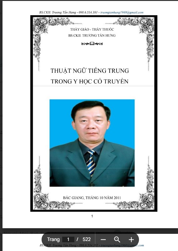 Tải FREE Full Thuật ngữ tiếng Trung trong y học cổ truyền PDF