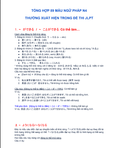 Tải FREE tài liệu Tổng Hợp 89 Mẫu Ngữ Pháp N4 PDF 6 Tải FREE tài liệu Tổng Hợp 89 Mẫu Ngữ Pháp N4 PDF