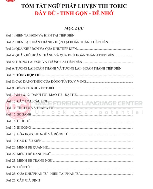 Tài liệu Full Ngữ pháp luyện thi TOEIC cho người mới PDF FREE
