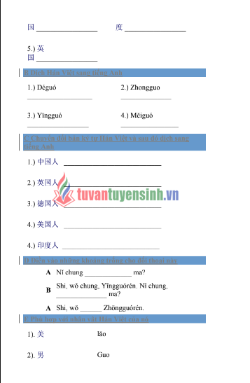 Tài liệu học ngữ pháp tiếng Trung có bài tập và đáp án PDF FREE