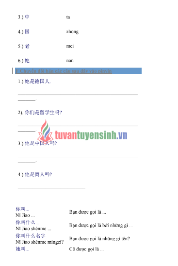 Tài liệu học ngữ pháp tiếng Trung có bài tập và đáp án PDF FREE