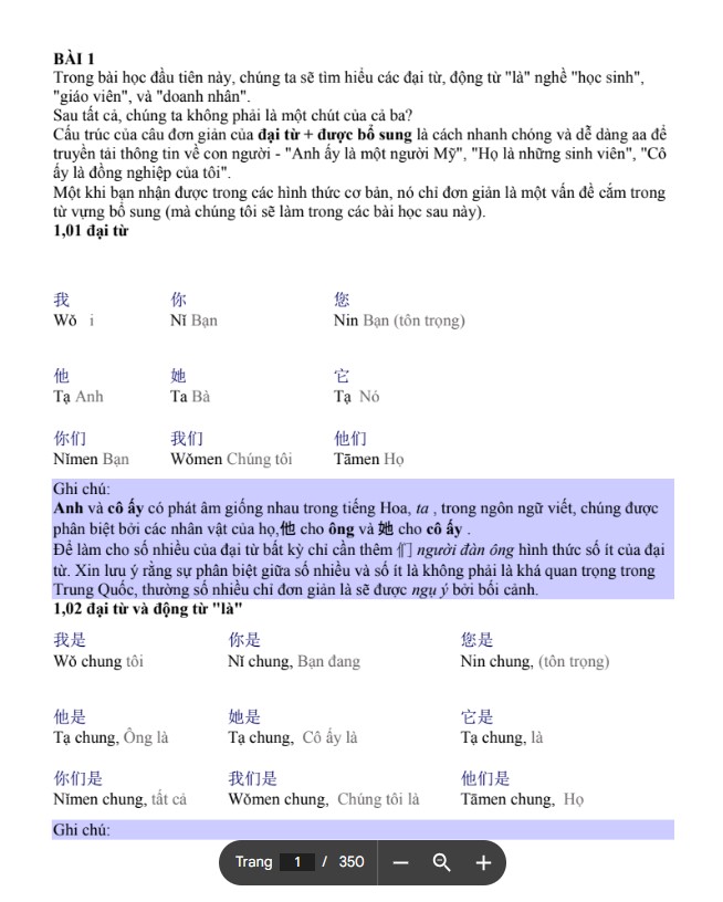 Tài liệu học ngữ pháp tiếng Trung có bài tập và đáp án PDF FREE
