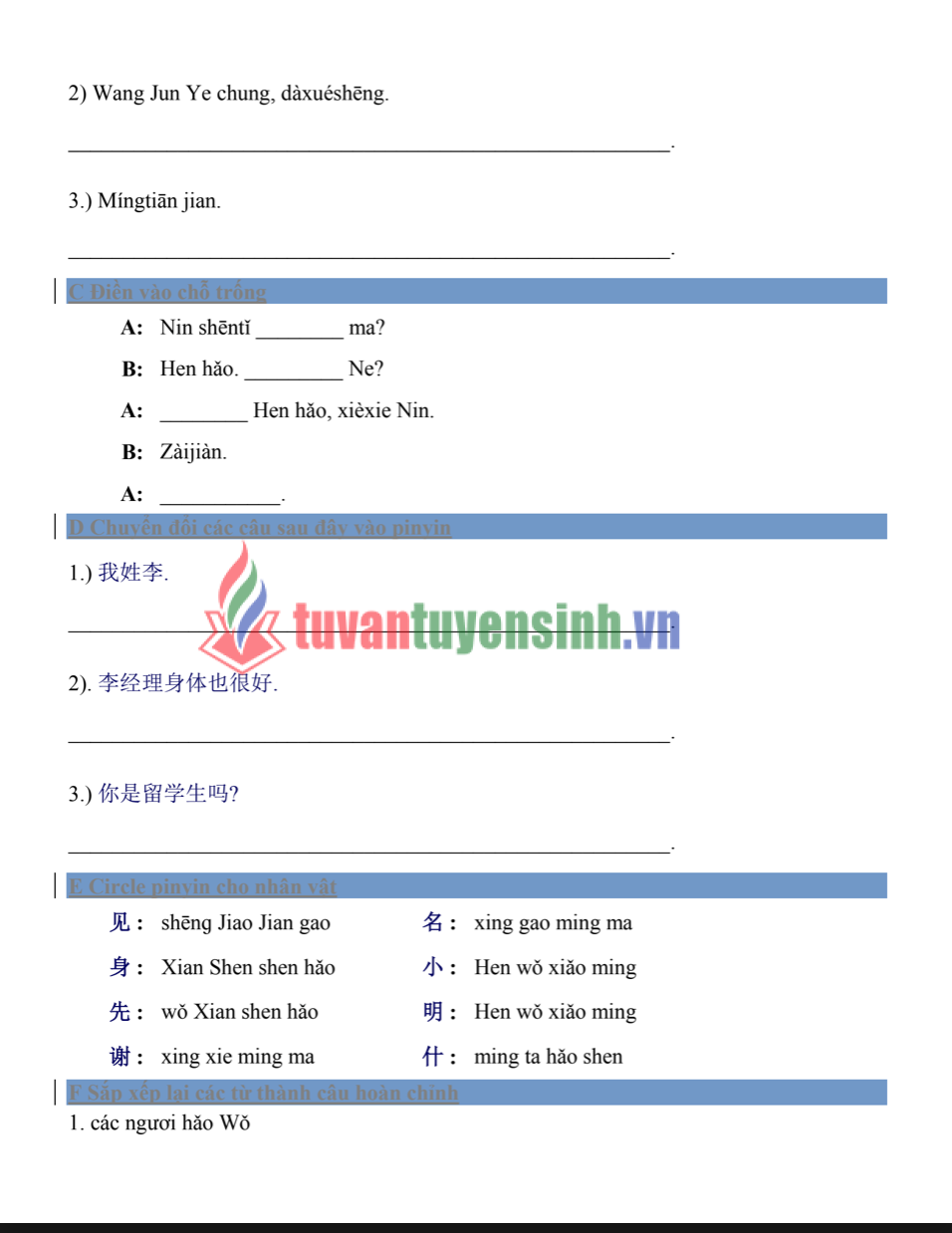 Tài liệu học ngữ pháp tiếng Trung có bài tập và đáp án PDF FREE2
