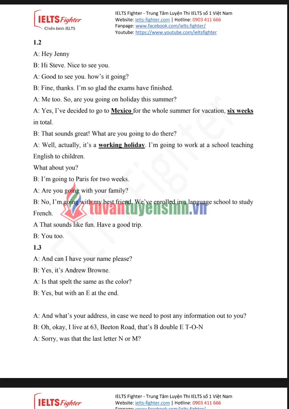 Tài liệu luyện IELTS Listening Form Completion có đáp án PDF FREE