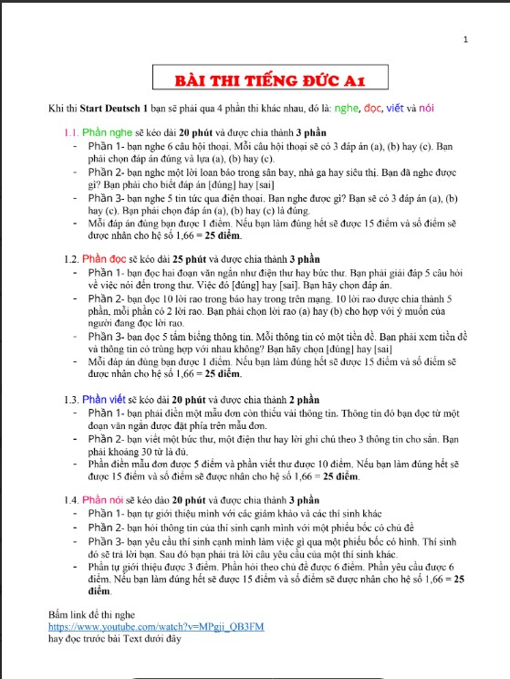 Tài liệu luyện thi tiếng Đức A1 cấp tốc có đáp án PDF tải FREE