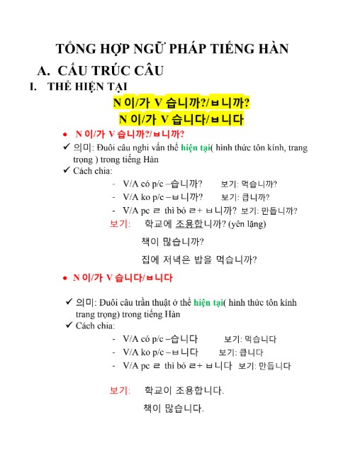 Tổng hợp Ngữ pháp, cấu trúc câu tiếng Hàn PDF tải FREE