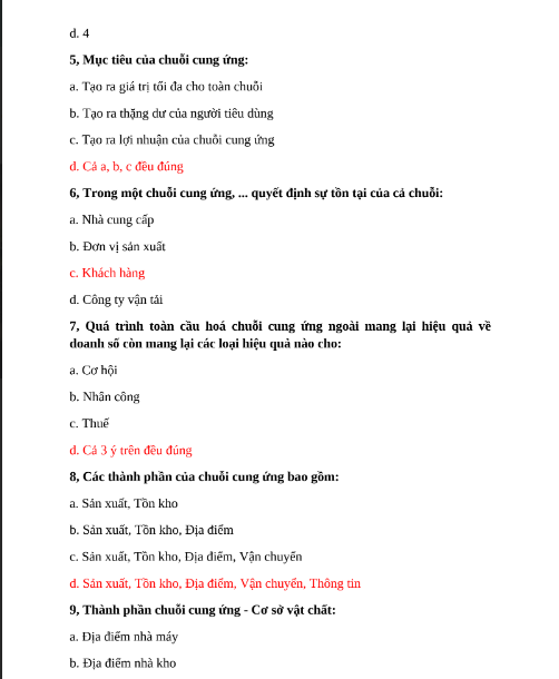 Đề cương ôn Quản Trị Chuỗi Cung Ứng - HUIT PDF tải FREE