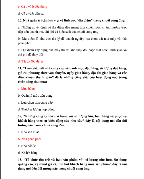 Đề cương ôn Quản Trị Chuỗi Cung Ứng - HUIT PDF tải FREE