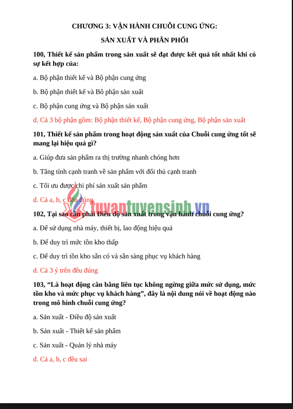 Đề cương ôn Quản Trị Chuỗi Cung Ứng - HUIT PDF tải FREE