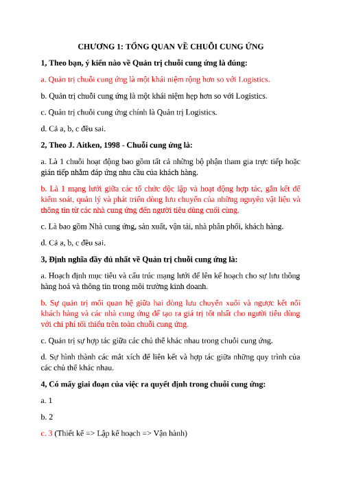 Đề cương ôn Quản Trị Chuỗi Cung Ứng - HUIT PDF tải FREE