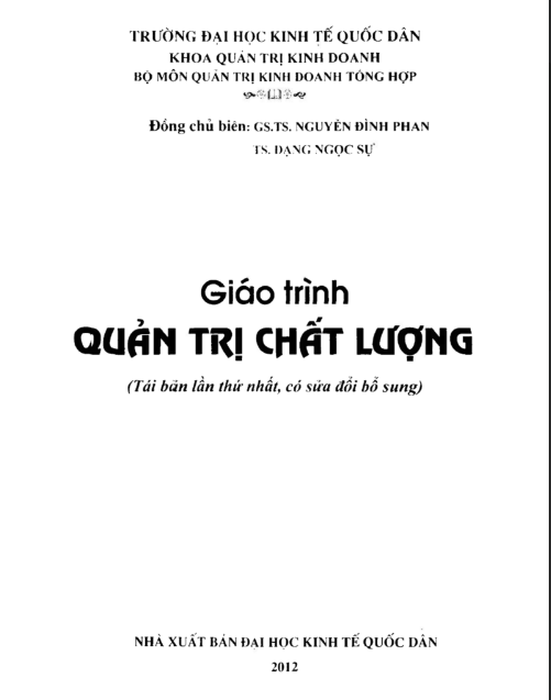 Giáo Trình Quản Trị Chất Lượng - NEU PDF tải FREE