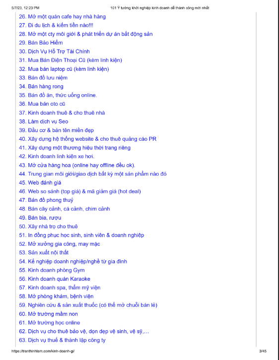 Tải FREE 101 Ý Tưởng Khởi Nghiệp Kinh Doanh Dễ Thành Công Mới Nhất PDF
