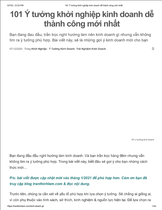 Tải FREE 101 Ý Tưởng Khởi Nghiệp Kinh Doanh Dễ Thành Công Mới Nhất PDF