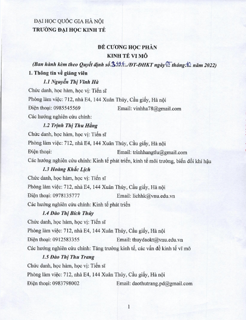 Tải FREE Đề Cương Học Phần Kinh Tế Vĩ Mô VNU PDF - Đại Học Kinh Tế Hà Nội