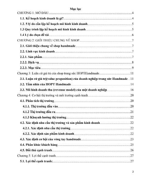 Tải FREE tài liệu Kế Hoạch Kinh Doanh Đồ Handmade PDF