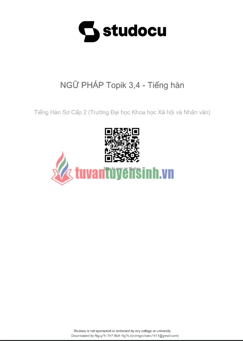 Tải FREE tài liệu Ngữ Pháp TOPIK 3, 4 - Tiếng Hàn PDF