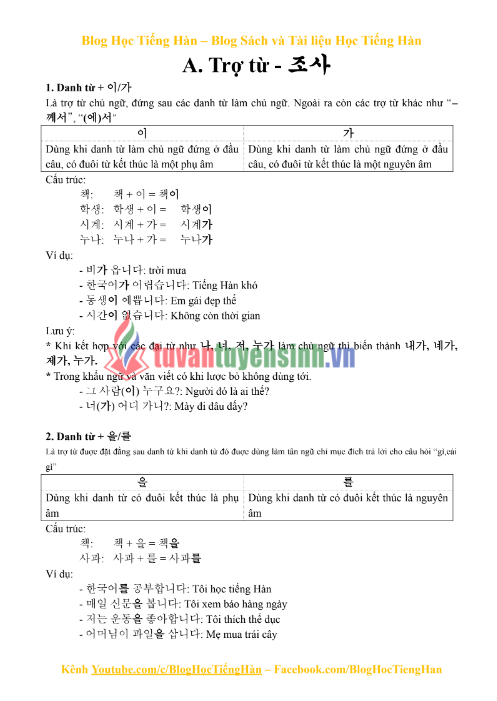 Tải FREE tài liệu Ngữ Pháp Tiếng Hàn Sơ Cấp PDF