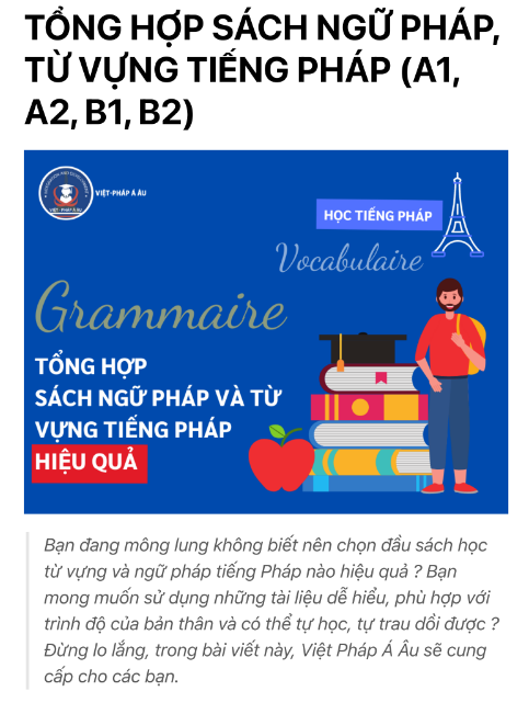 Tải FREE tài liệu PDF Tổng Hợp Sách Ngữ Pháp, Từ Vựng Tiếng Pháp (A1, A2, B1, B2)