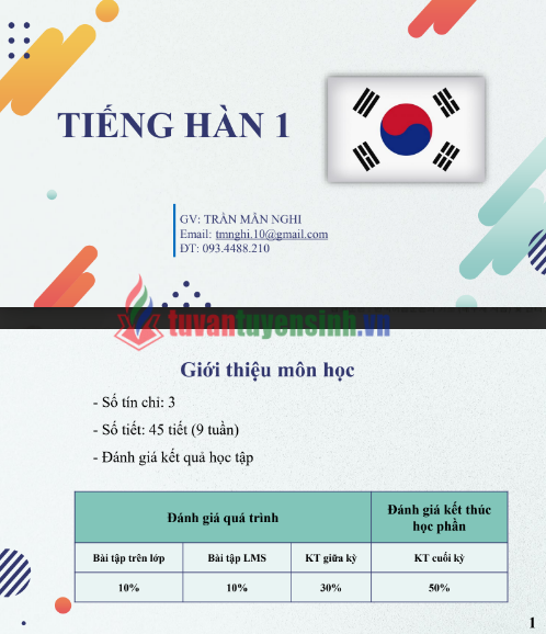 Tải FREE tài liệu Tiếng Hàn 1 PDF - GV Trần Mẫn Nghi