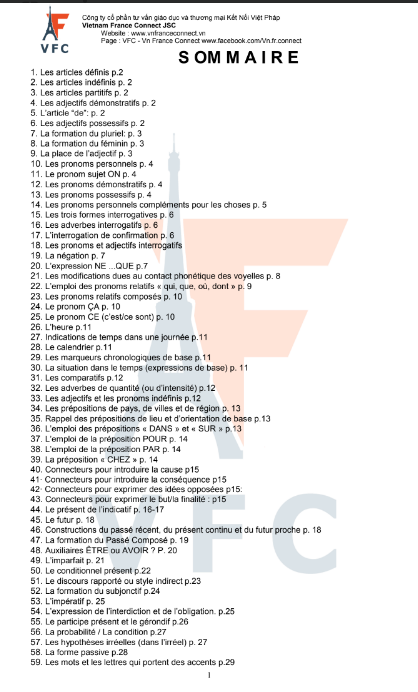 Tải FREE tài liệu Tổng Hợp Ngữ Pháp Tiếng Pháp Căn Bản PDF có tiếng Việt