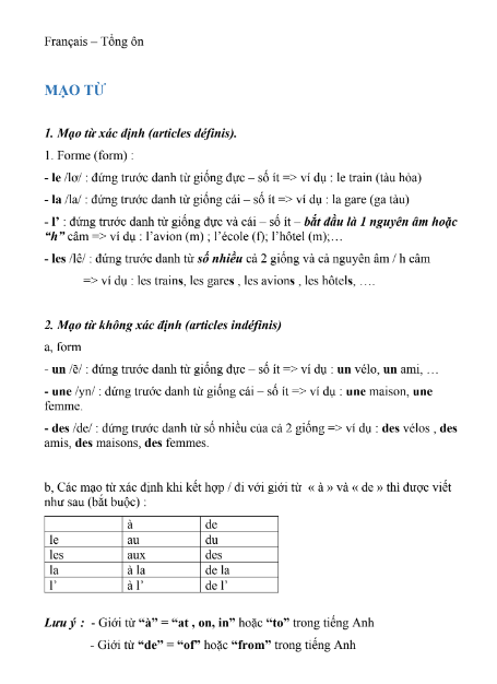 Tải FREE tài liệu Tổng Ôn Tiếng Pháp B1 PDF