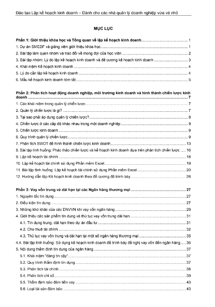 Tài Liệu Đào Tạo Lập Kế Hoạch Kinh Doanh PDF tải FREE