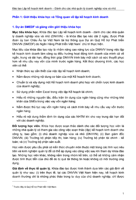 Tài Liệu Đào Tạo Lập Kế Hoạch Kinh Doanh PDF tải FREE