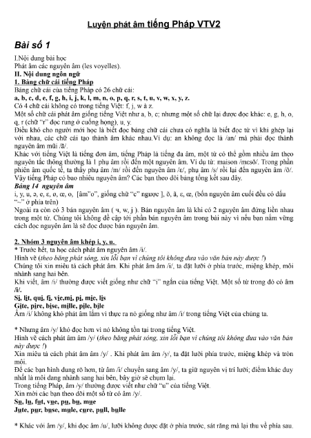 Tài liệu Luyện Phát Âm Tiếng Pháp VTV2 tải FREE PDF