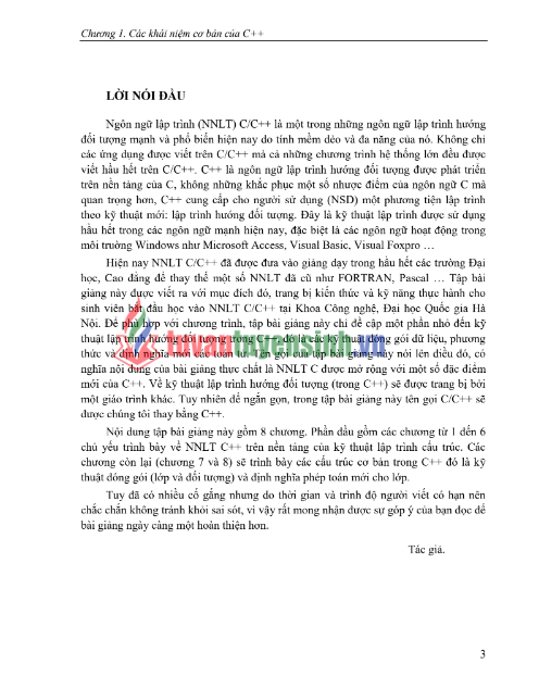 Tải FREE Bài Giảng Ngôn Ngữ Lập Trình C, C++ PDF - Đại học Quốc Gia Hà Nội