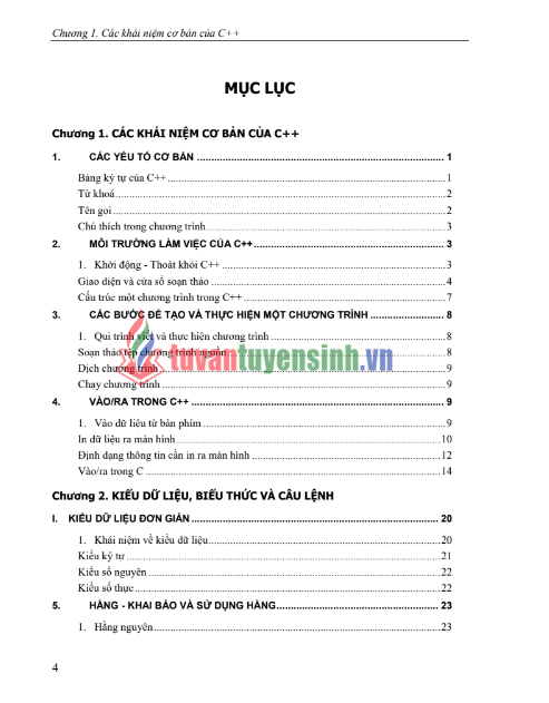 Tải FREE Bài Giảng Ngôn Ngữ Lập Trình C, C++ PDF - Đại học Quốc Gia Hà Nội