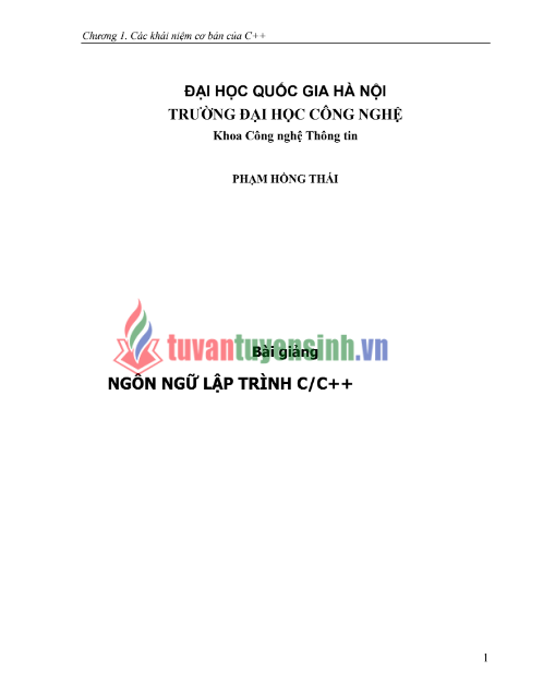 Tải FREE Bài Giảng Ngôn Ngữ Lập Trình C, C++ PDF - Đại học Quốc Gia Hà Nội