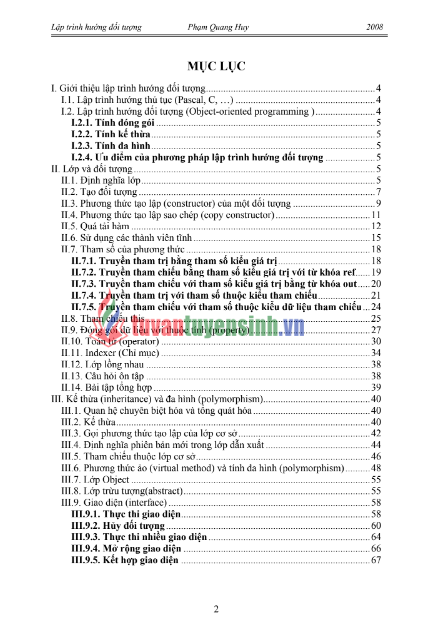 Tải FREE Bài Giảng Tóm Tắt Lập Trình Hướng Đối Tượng PDF - Đại Học Đà Lạt