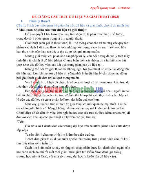 Tải FREE Đề Cương Cấu Trúc Dữ Liệu Và Giải Thuật 2023 PDF