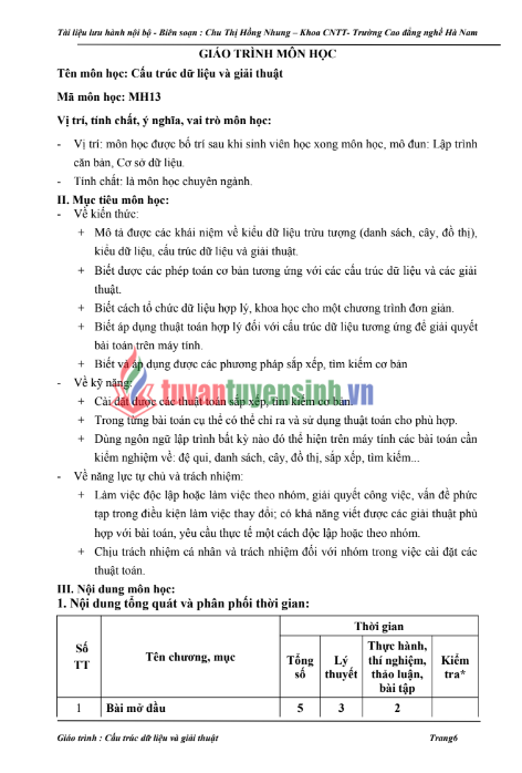 Tải FREE Giáo Trình Cấu Trúc Dữ Liệu Và Giải Thuật PDF - Cao Đẳng Nghề Hà Nam