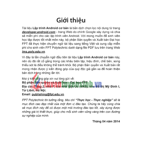 Tải FREE Giáo Trình Lập Trình Android Cơ Bản PDF