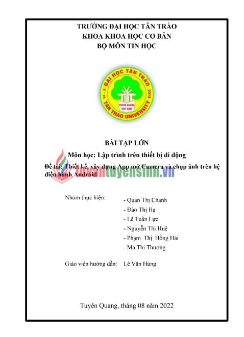 Tải FREE PDF Bài Tập Lớn Thiết Kế, Xây Dựng App Mở Camera Và Chụp Ảnh Trên Hệ Điều Hàng Android