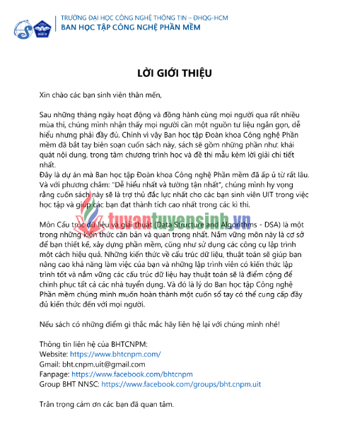 Tải FREE Sổ Tay Kiến Thức Cấu Trúc Dữ Liệu Và Giải Thuật PDF - Đại Học Công Nghệ Thông Tin ĐHQG TPHCM