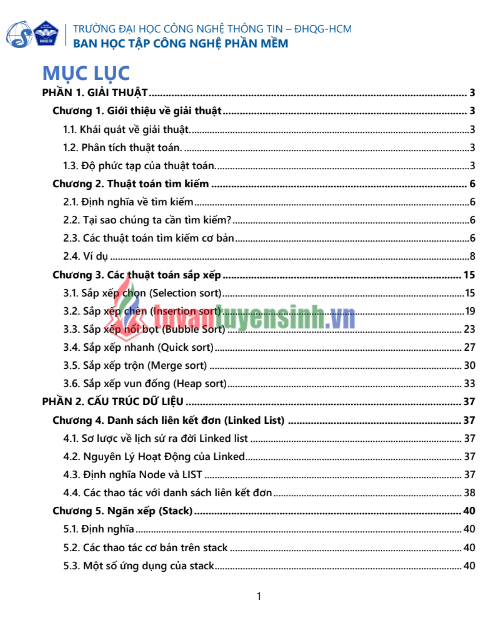 Tải FREE Sổ Tay Kiến Thức Cấu Trúc Dữ Liệu Và Giải Thuật PDF - Đại Học Công Nghệ Thông Tin ĐHQG TPHCM